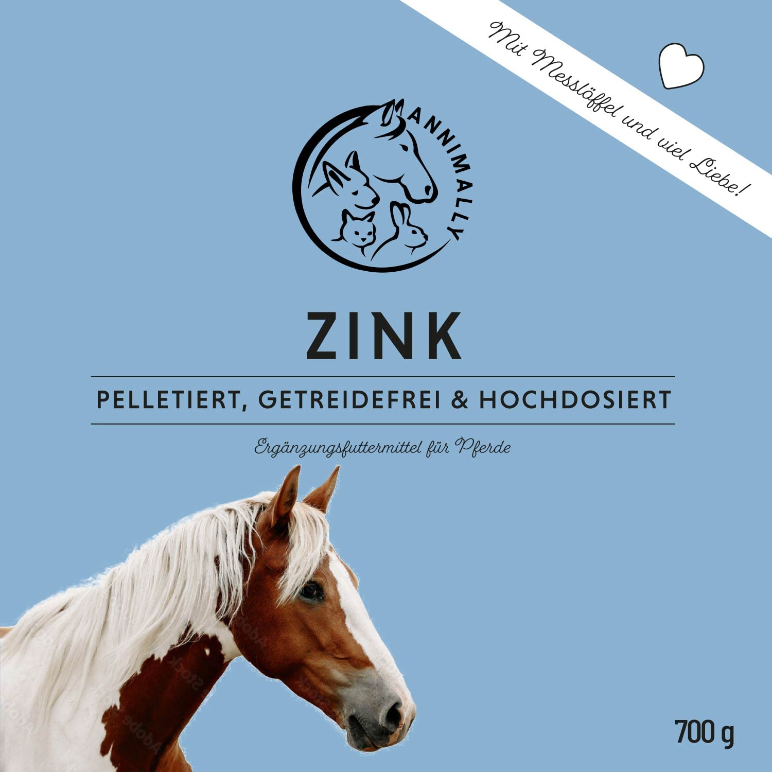 Annimally Zinc pour Chevaux - Pellets de Zinc (700g) Haute Dose avec Cumin Noir, zéolite, Sainfoin et levure de bière pour la Peau, Les Poils et Les Sabots