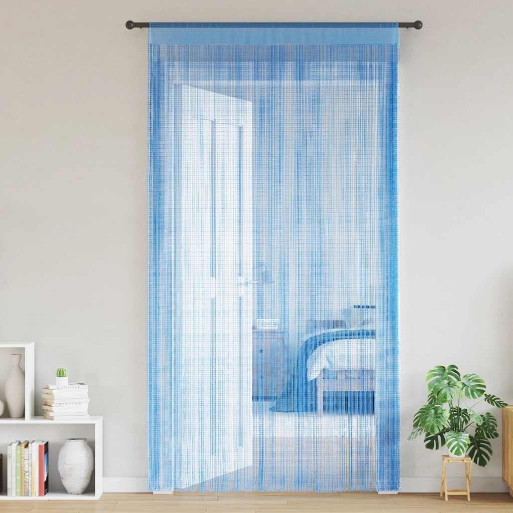 vidaXL Tende a Filo 2 pz Azzurro 140x250 cm, Tenda a Frange, Tenda a Tasca con Asta, divisorio, Tenda a Corda per Porte, Tenda a Filo
