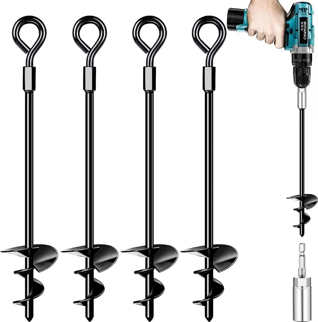 Ground Anchors, Heavy Duty Swing Set Anchors, Spiral Earth Anchor for Trampoline, Camping, Shed, Canopies, Metal Trampoline Anchor Resistant Strong Wind