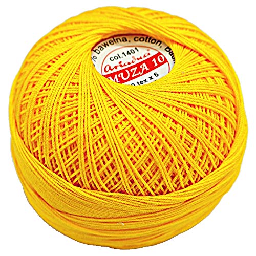 Luxurious Feel Crochet and Knitting Size 10, Fine Thread (574yd / 525m) Cotton Crochet Yarn (3.52oz / 100g (Yellow (1401))