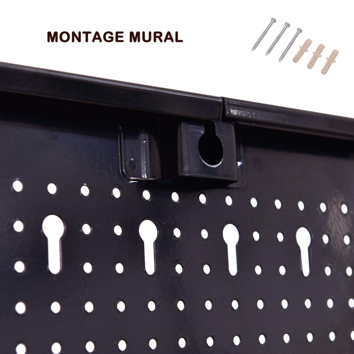 GOPLUS Panneaux Muraux de Rangement pour Outils Tableau Perforé, Matériau A3, Structure de Plaque de Fer, Fixée, Durable, 120 X 60 X 2CM, Noir