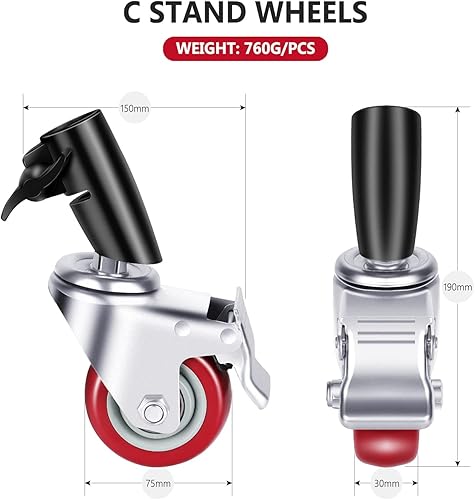 Miniatura 14 de Neewer Juego de 3 ruedas giratorias profesionales con 2.953 in de diámetro, construcción de metal duradero con base de goma, solo compatible