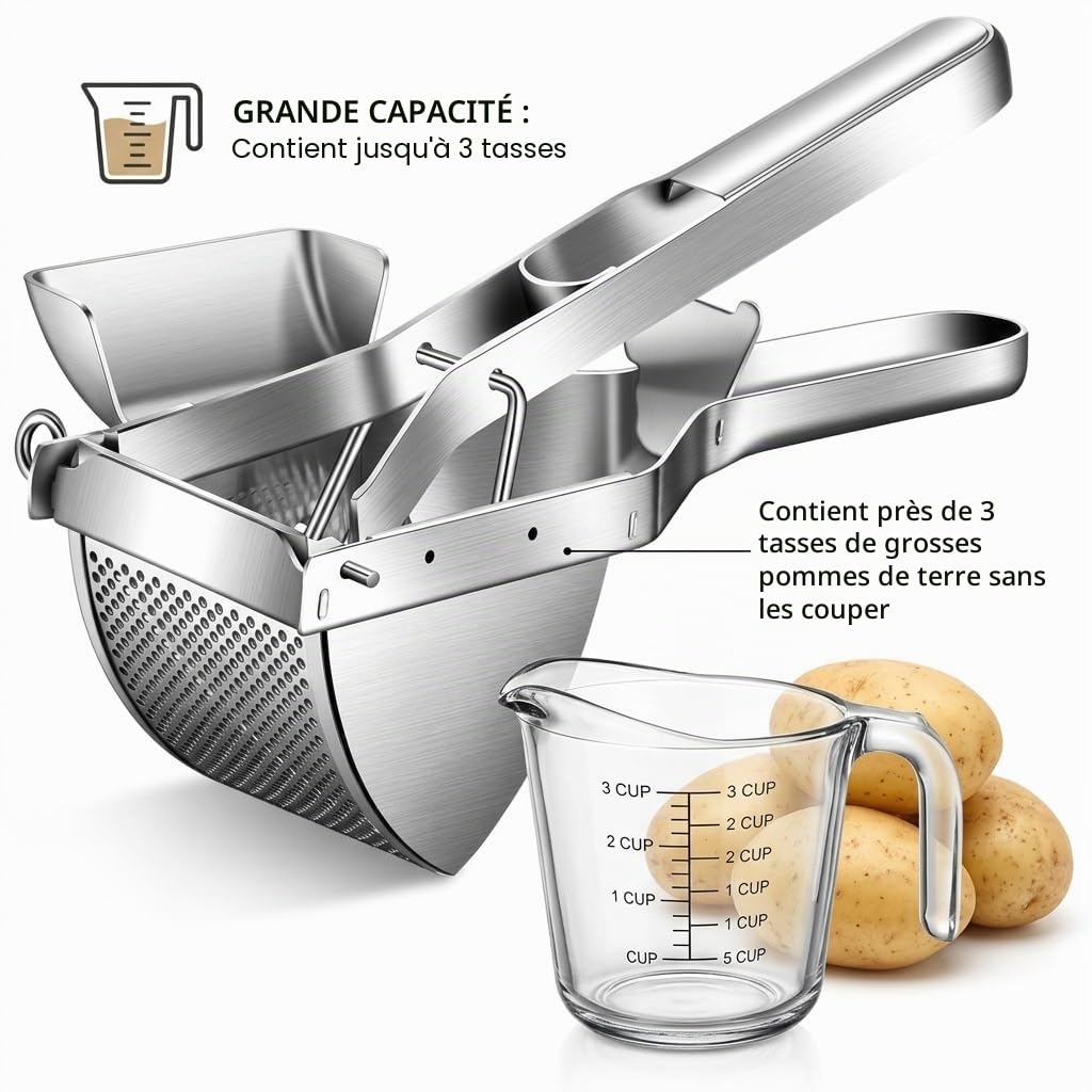 Presse-purée professionnel inoxydable avec grattoir à pâte, lave-vaisselle