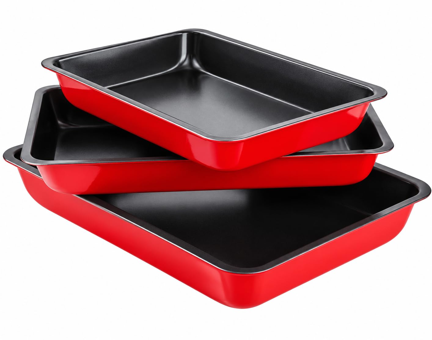 plastific Non Stick Roasting Baking Tray Set (Red, Roasting Tray)