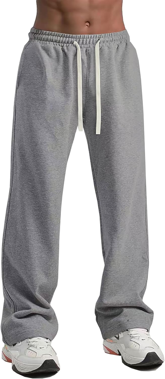 Men's Baggy Sweatpants Straight Leg Pants Loose Fit Wide Leg Pants Comfy Lounge Slacks
