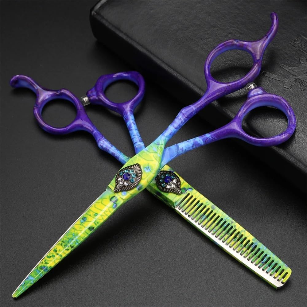 Hair Cutting Shears, 6 Inch Peacock Hair Scissors Steel Barber Cutting Scissor And Thinning Shears Set
