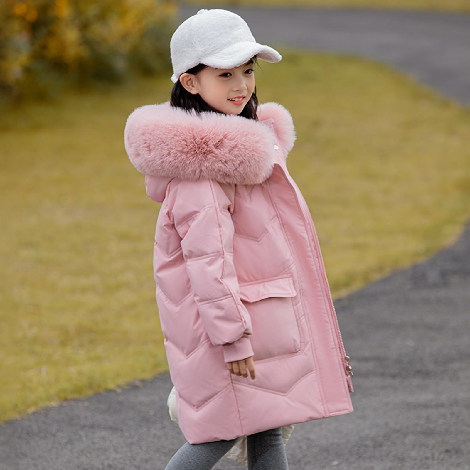 Piumino da bambina con cappuccio spesso e allungato Cappotto Antivento Giacca Calda Giacca Outdoor Abbigliamento per Inverno