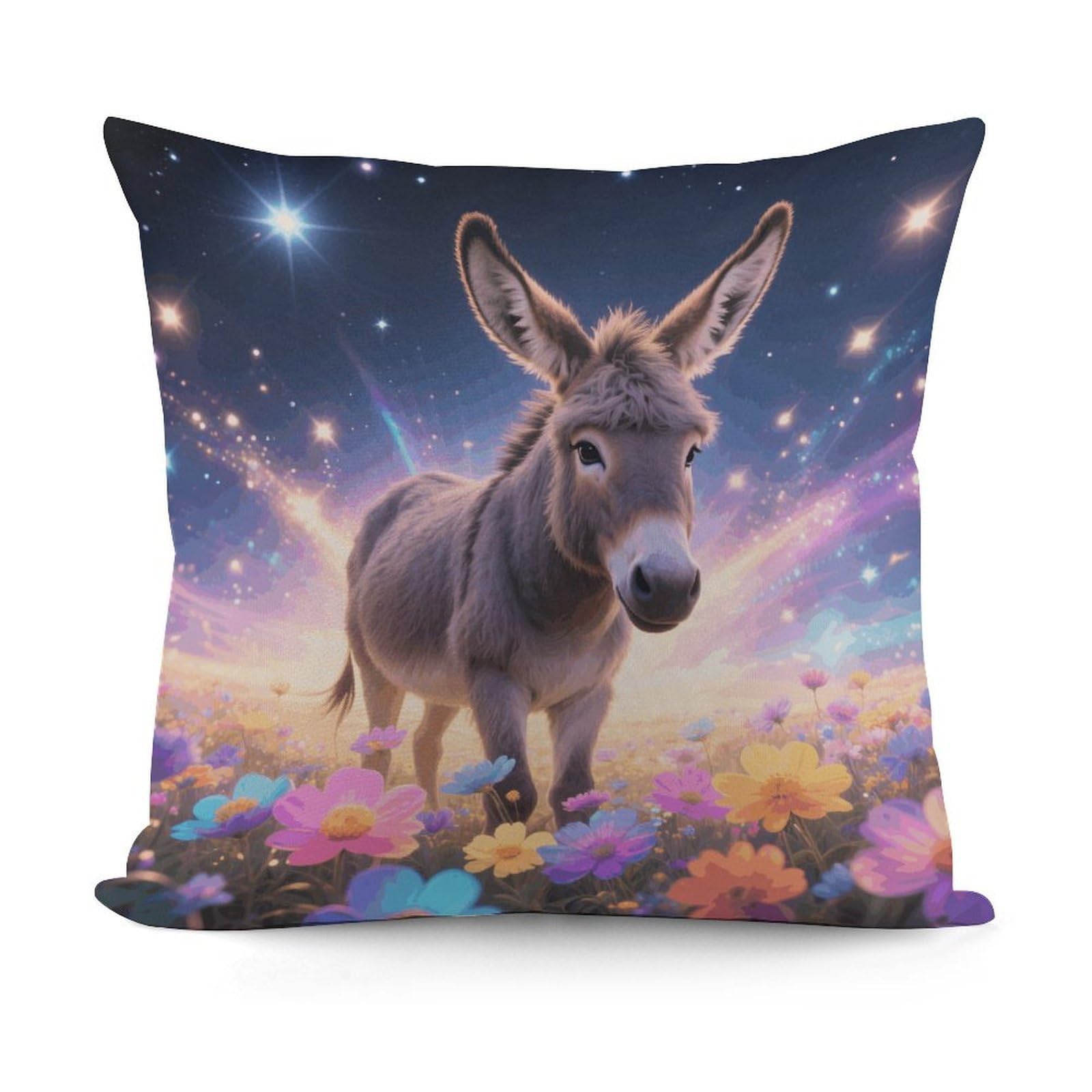 VstaDank Donkey in Magic Blooms Pillow Cover with Invisible Zipper Square Throw Pillowcase Plush Couch Sofa Pillow Case 18x18 Inch Decorative Throw Cushion Covers for Sofa Living Pillowcover