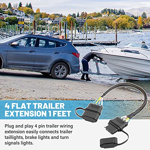 Oyviny 4 Pin Trailer Extension 12 Inches, Trailer Wiring Extension 4 Pin Flat Male&Female Connector With Rubber Dust Cover 16Awg Pure Copper Wire 4 Way Trailer Wire Extension #TOP6