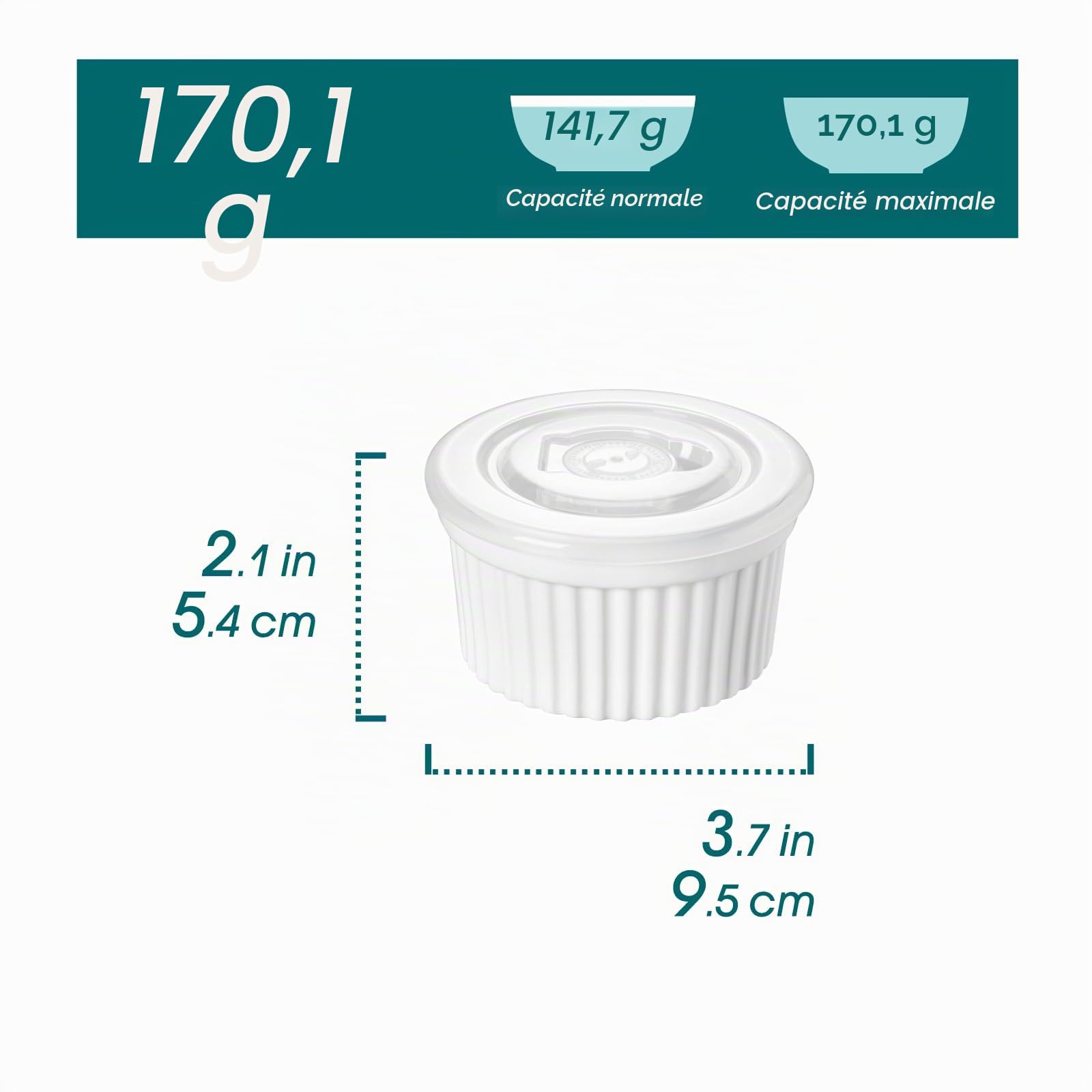 vancasso Ramequins avec Couvercles Lot, 6 X 200 ML Ramequins et Moules à Soufflés en Porcelaine, Ramequin Creme Brulee pour Muffin et Gâteau, Ramequin Four à Crème, Sauce, Fruit, Ø9.5 CM - Blanc