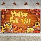 Blulu Happy Fall Y'all 背景幕バナー 秋のパーティーデコレーション 特大ファブリック 秋の収穫背景バナー 感謝祭 秋のパーティー用品 72.8 x 43.3インチ (ビンテージ)