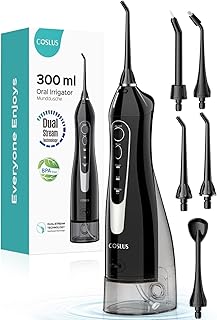 COSLUS Water Dental Flosser Teeth Pick: Portable Cordless Oral Irrigator 300ML Rechargeable Travel Irrigation Cleaner IPX7 Waterproof Electric Flossing Machine for Teeth Cleaning C20(F5020E)