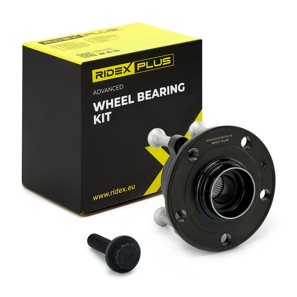 RIDEX PLUS 654W0009P Juego de cojinete de rueda Delantero, ambos lados con anillo sensor magnético incorporado con tornillos Compatible con VW Golf 7 Hatchback 5G1, BQ1, BE1, BE2