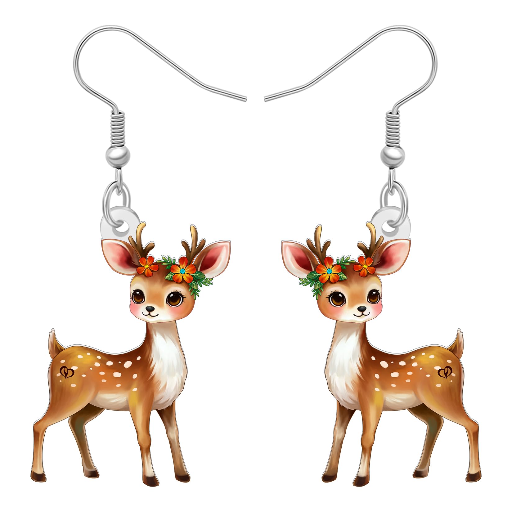 DOWAY Acrylic Cute Rehkitz Sika Hirsch Ohrringe für Frauen, Weihnachten Rentier Ohrringe Baumeln Frauen Schmuck Wald Tierliebhaber Geschenke