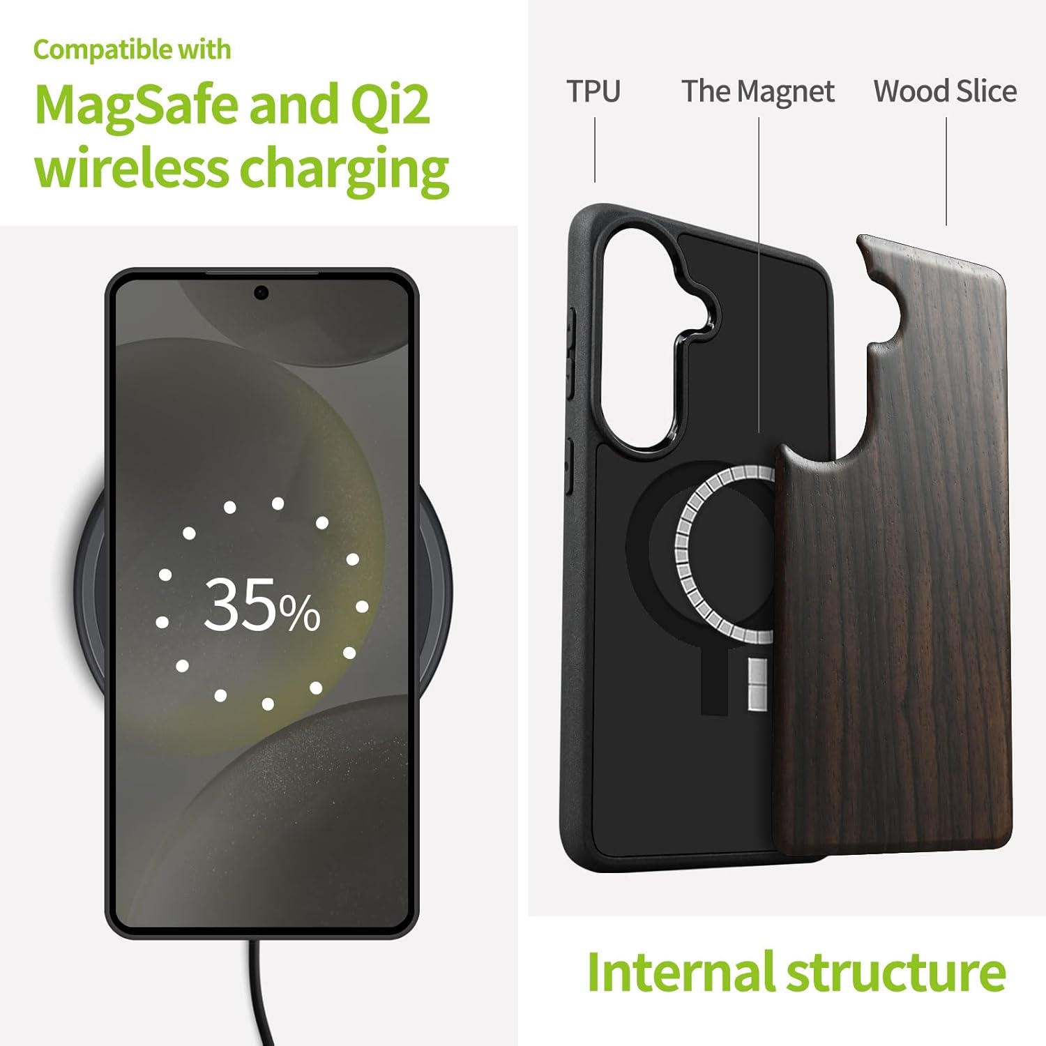 Carveit Magnetic Wooden Case for Galaxy S26+ Samsung S26 Plus Case, TPU Shockproof Cover & Wood Engraved, Compatible with MagSafe Wireless Chargers (Natural Grain) Blackwood