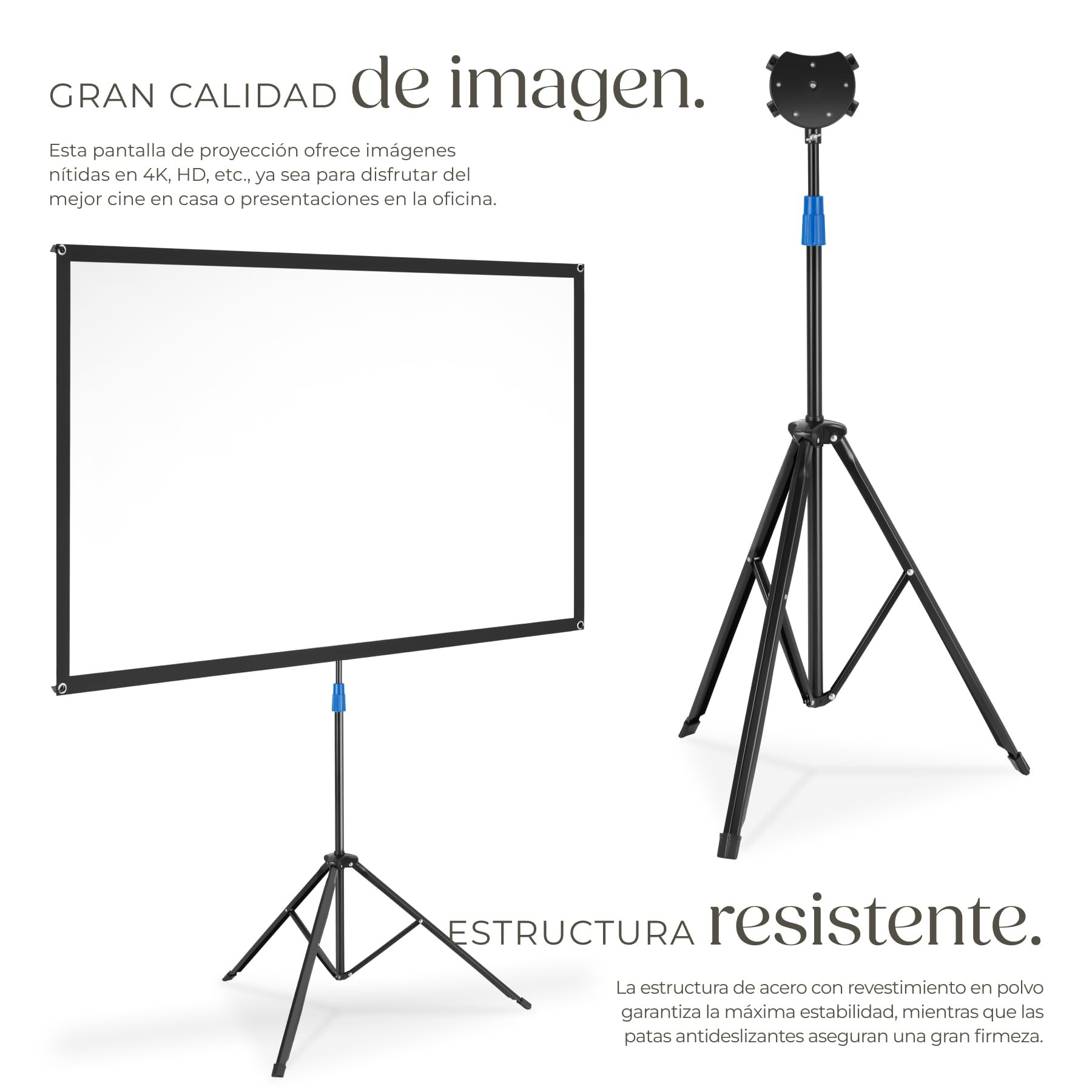 tectake® Pantalla Proyector Portatil 80 Pulgadas 16:9 Compatible con 4K, Ultra HD, Full HD, con Trípode Regulable, Pantalla Proyector Enrollable con Tela sin Arrugas - 77 x 184 x 204 cm