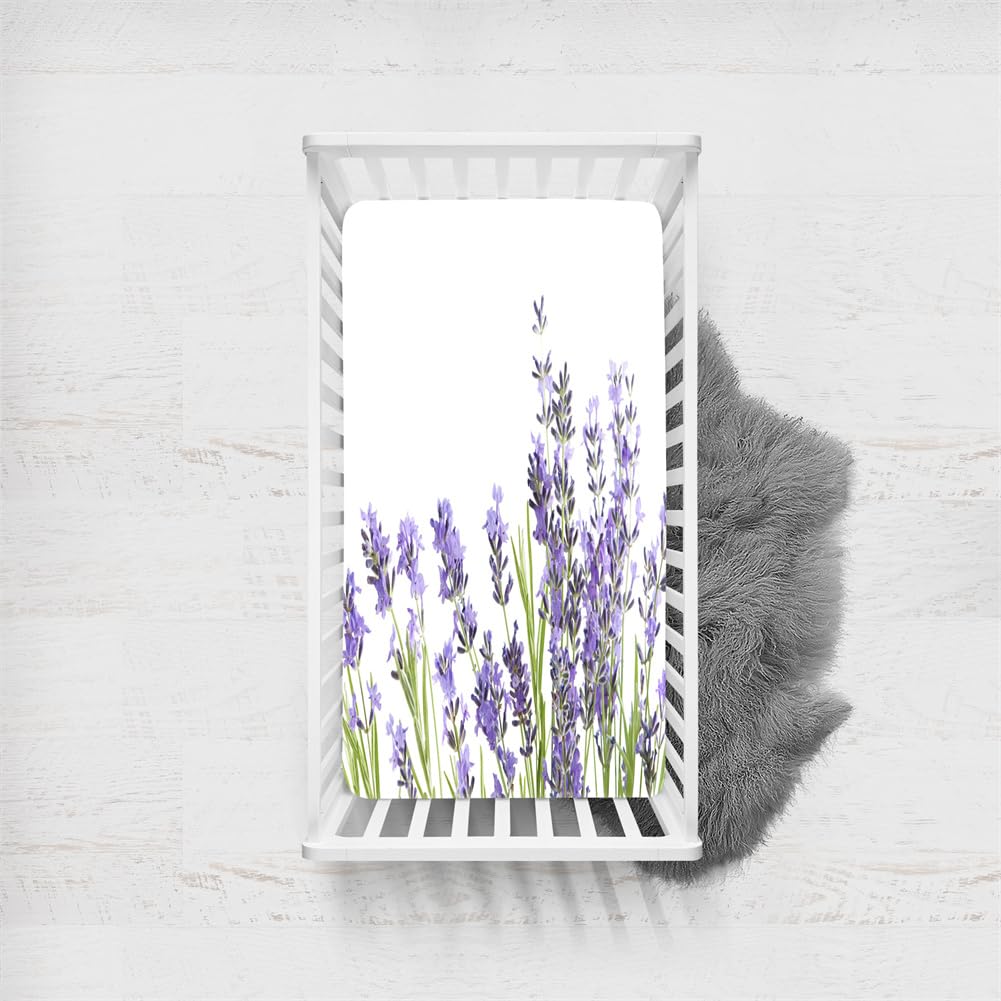 Odot Cot Bed Sheets, Bedside Cribs Fitted Sheets for Boys and Girls, Baby Bed Sheets Cot Bed Mattress Protector, Bassinet Sheets, Easy Care Soft and Dureable (lavender pattern,135x100cm)