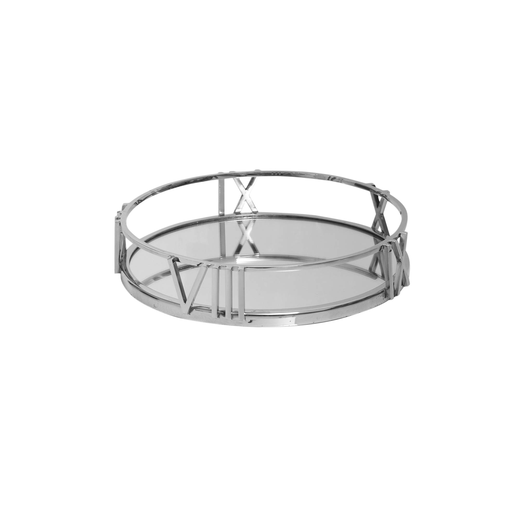 MAISONICA Medium 30cm Mirror Tray - Roman Numeral Design in Chrome