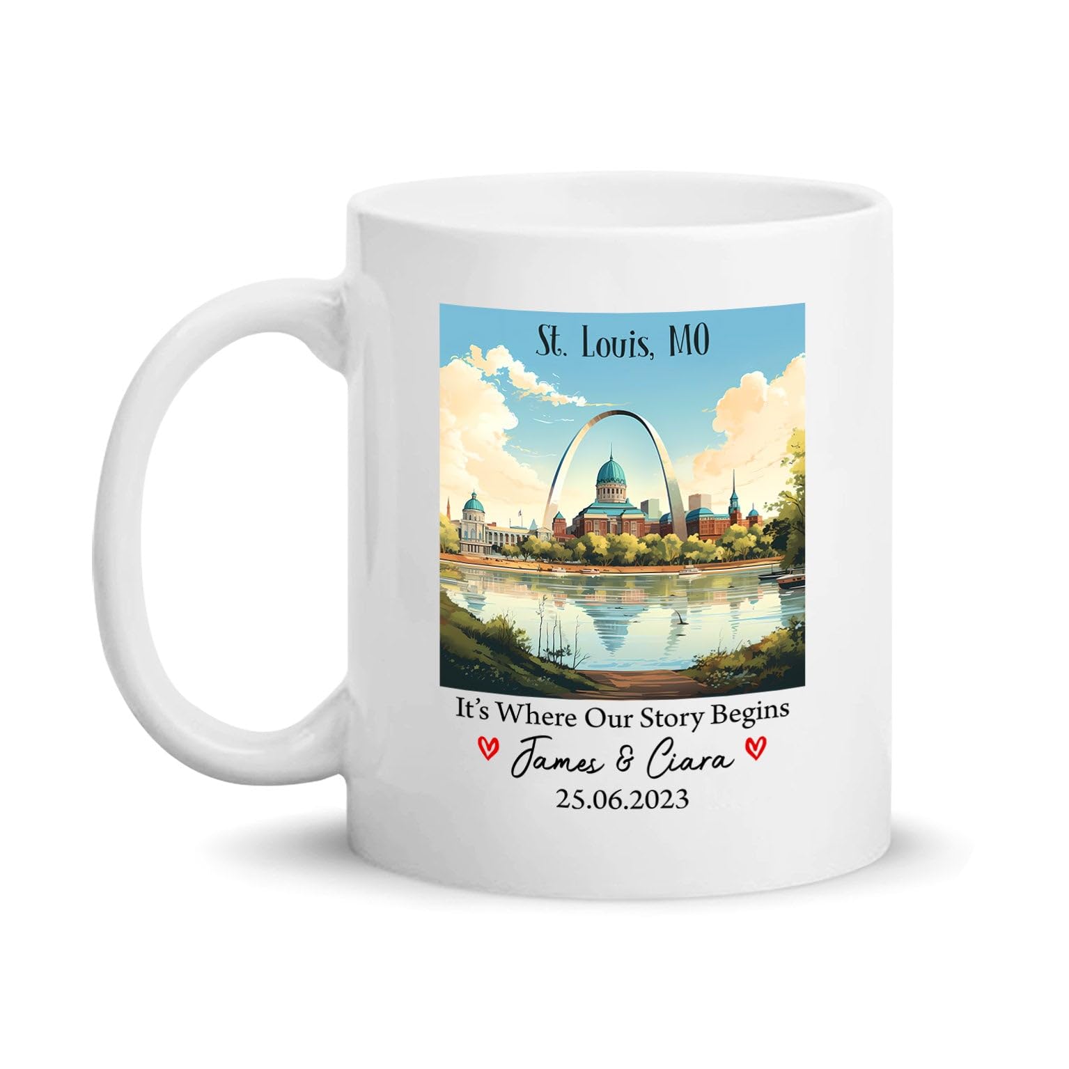 Custom Gateway Arch Missouri City State Travel Souvenir Coffee Mug Gift, Personalized Names Saint Louis Mug Gifts For Travel Lovers, St. Louis MO It's