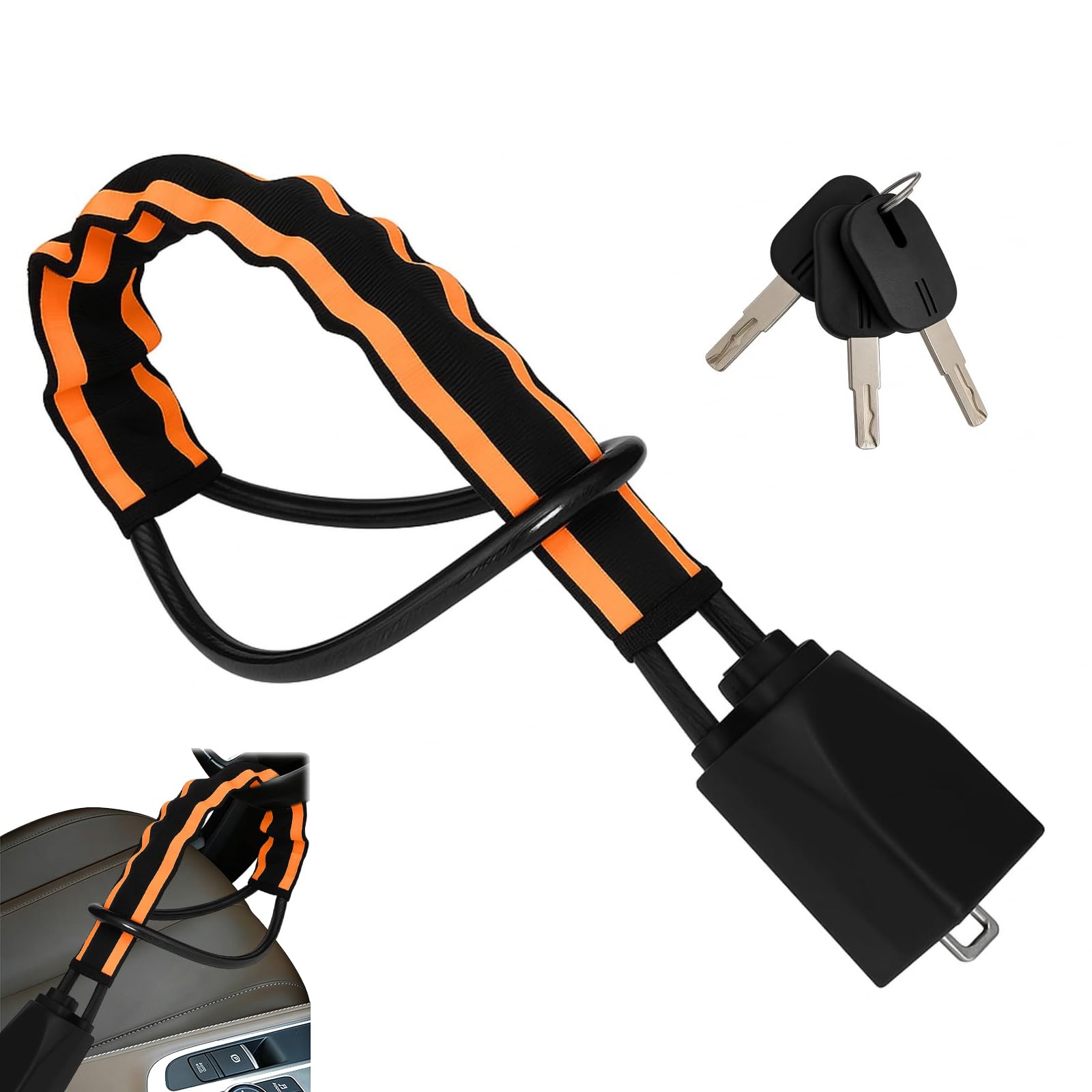 Antifurto Auto, Bloccasterzo Auto, Dispositivi Antifurto di Bloccaggio Auto, Blocco Volante, Protezione Solida con Cavo Spesso e 3 Chiavi, per Dissuasione Ottica, Compatibilità Ampia