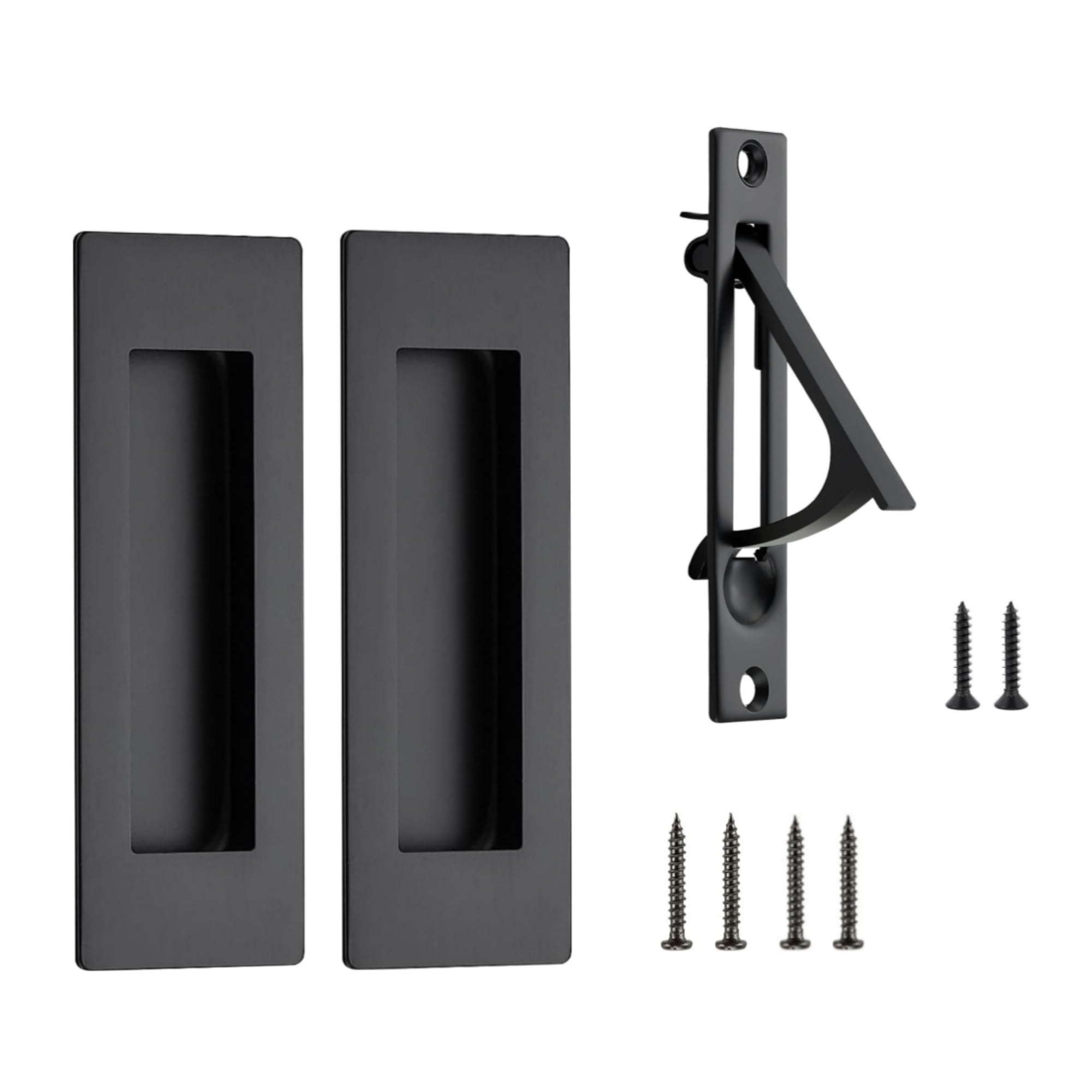 Lpraer 150mm Matte Black Pocket Door Hardware Set, 2 Recessed Flush Pulls + 1 Edge Pull, 304 Stainless Steel for Solid Wood Sliding Closet Barn Doors