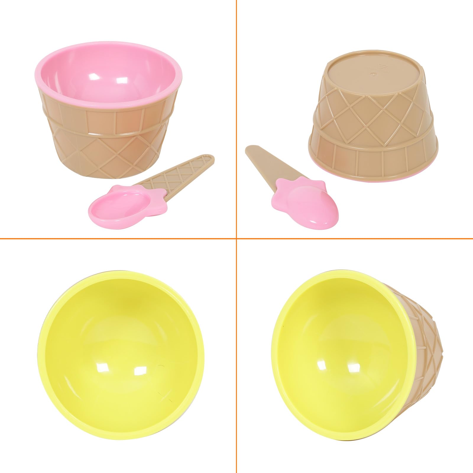 Hbaushun Paquete de 26 cuencos de plástico para helado con cucharas, tazas de helado de plástico reutilizables, juego de cuencos de helado de caramelo de dibujos animados para Sundae, yogur congelado,