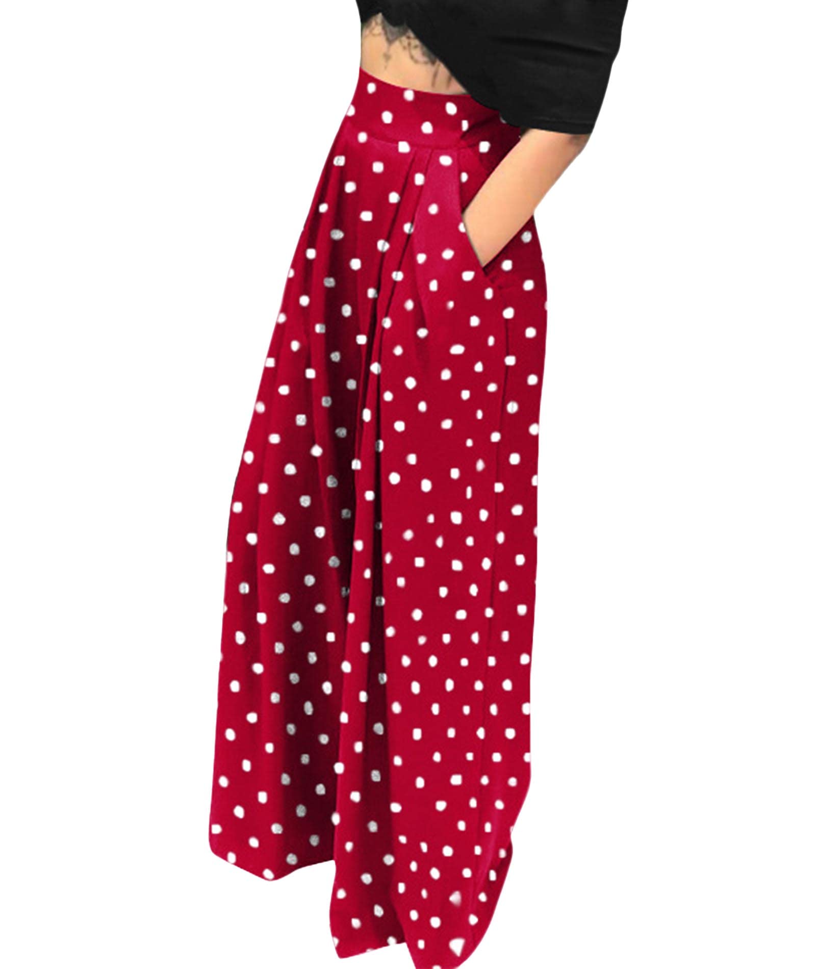 SOMTHRON Womens Casual High Waist Wide Leg Long Palazzo Pants Flared Flowy Loose Fit Work Office Trousers