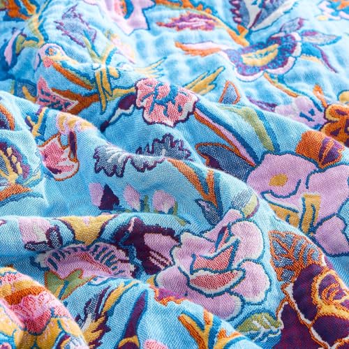 Image of XIBLC Fall Blanket for Bed, 100% Cotton Soft Rustic Boho Throw Blanket Quilt, 60 inchx80 inch Farmhouse Decor Bed Flower Blankets, Light Weight Reversible Bohemian Throw Quilt