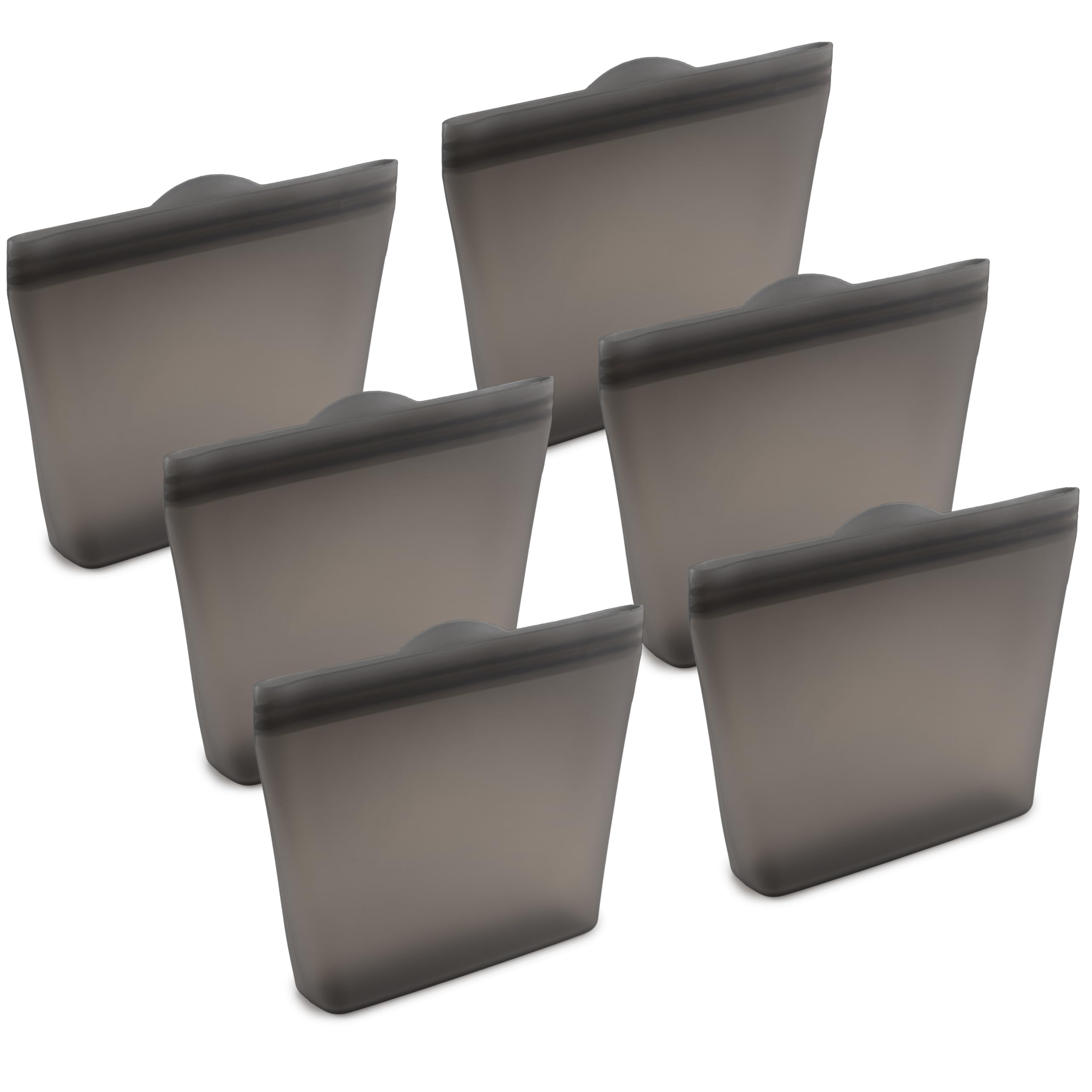Reusable Sandwich Bags - Set of 6 Alloy Grey Silicone Freezer Bags, Airtight Leak Resistant Reusable Zip Bags for Kitchen Home Food Prep, Microwave & Sous Vide Safe