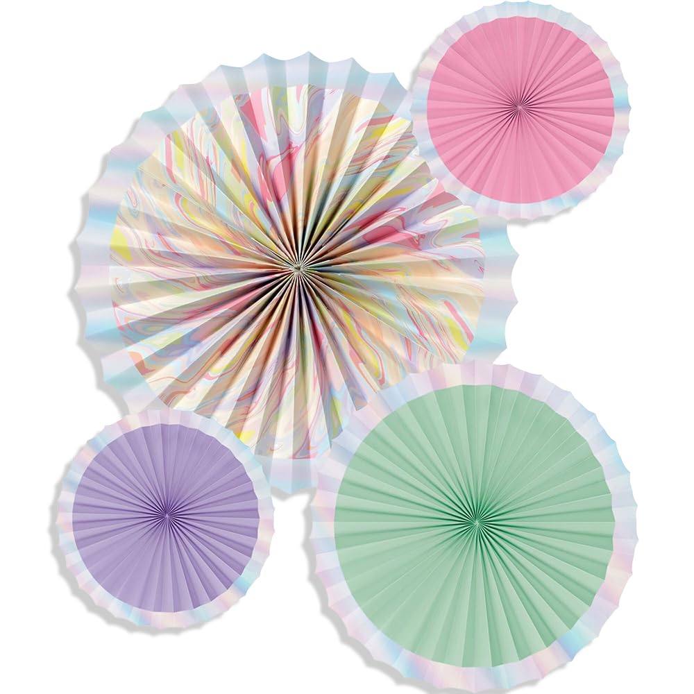 Éventails en papier marbre pastel pour décoration de salle d'anniversaire et fête
