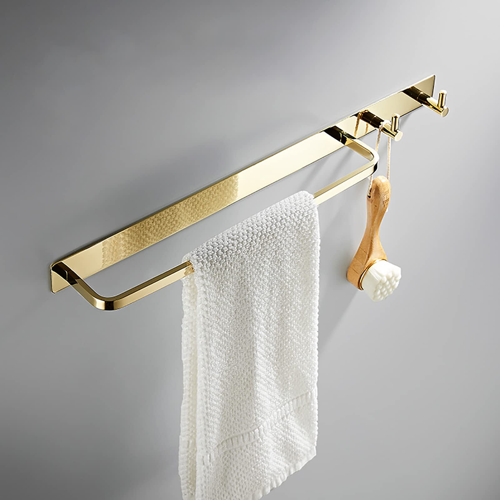 Wandmontierter Handtuchhalter aus Messing mit Haken, stilvoller goldener Badezimmer- und Küchen-Organizer, vielseitiger Handtuch- und Geschirrtuchhalter, langlebige und elegante Aufbewahrungslösung