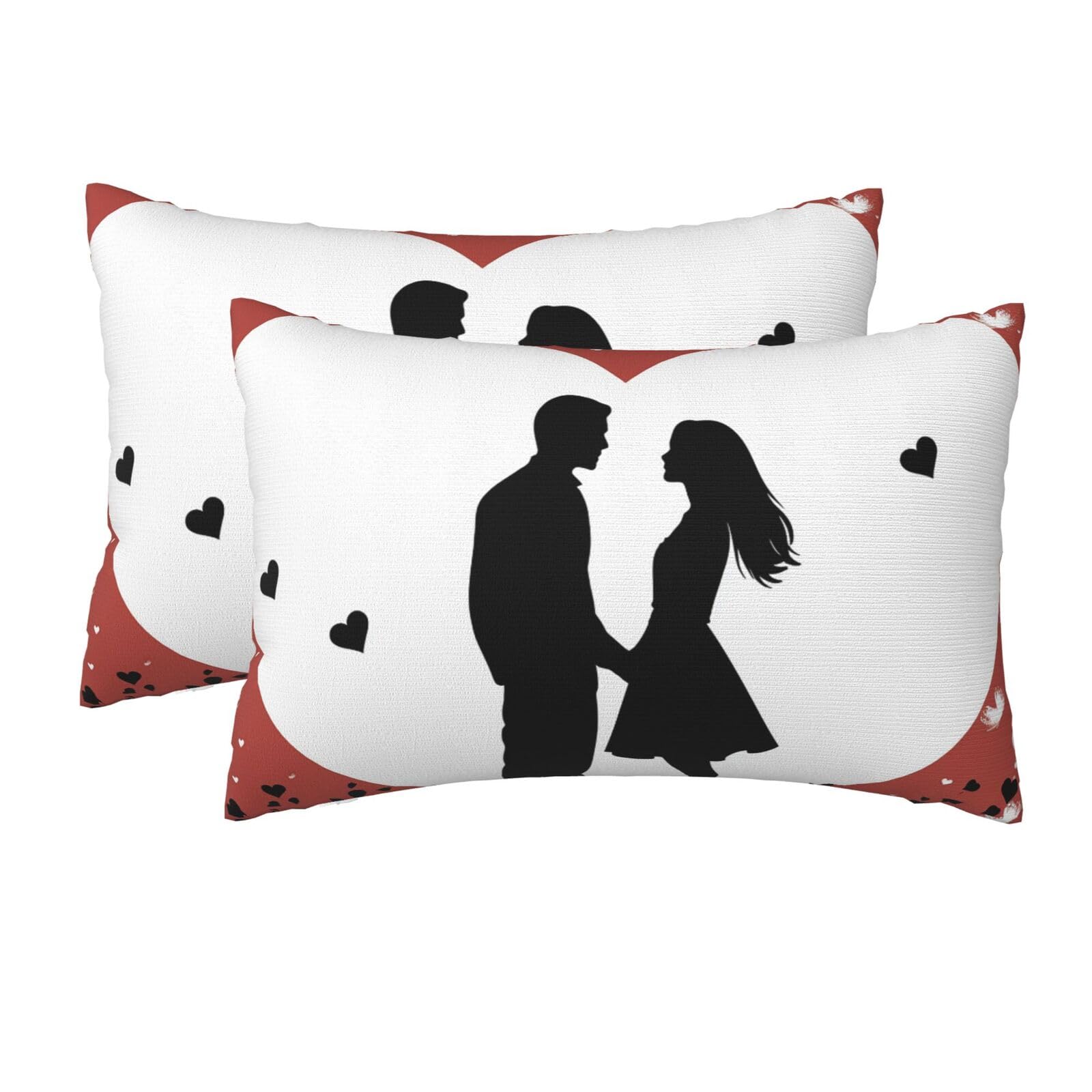 2 Pack Queen Size Pillow Cases for Hair and Skin Soft Breathable Pillow Case Covers with Hidden Zipper Couple Silhouette and Heart Shape Pillowcase 20x30 Inches Pillow Cover for Sleeping Gift