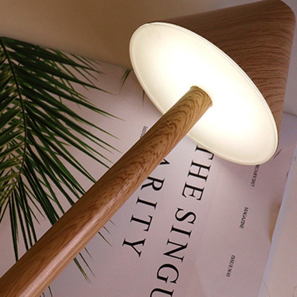 Lampa Stołowa LED w Kolorze Drewna Akumulatorowa Lampka Stołowa Z Przełącznikiem Dotykowym Ściemnialna Nowoczesna Aluminiowa Łazienkowa Lampka Nocna Wewnętrzna i Zewnętrzna,Natural