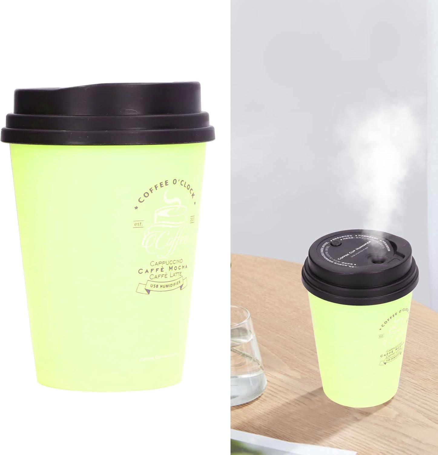 Humidifiers for Bedroom,Rechargeable Mini Cool Mist Humidifier,300ml Cool Mist Humidifiers,Cute Coffee Cup Humidifieres,Low Noise,Auto Shut-Off,Small Humidifier for Plant,Office,Desk,Car(Green)