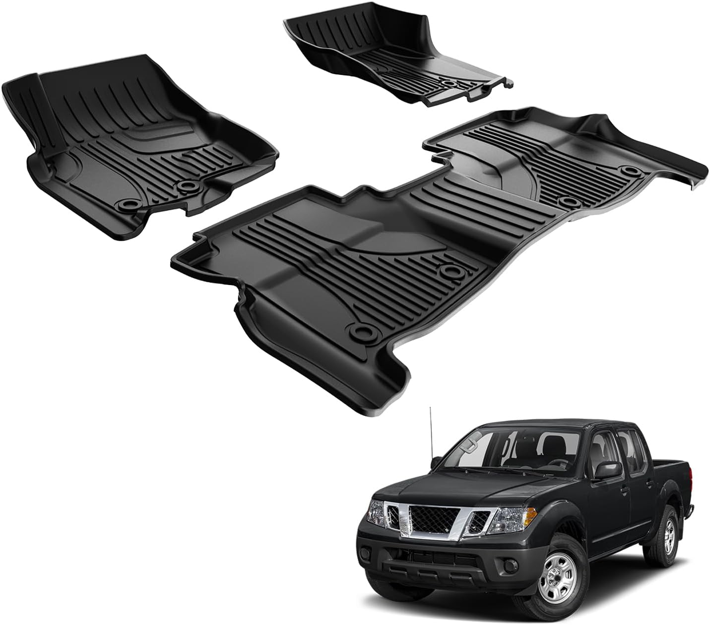 AOMSAZTO Floor Mats Compatible with 2008-2021 Nissan Frontier Crew Cab, Custom Fit Floor Liners, 1st & 2nd Row All-Weather Protection 3-pc, Black 15)08-21 Frontier Floor Mats