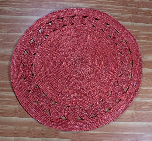 Tapis jute tressé main rouge design géométrique pour intérieur convivial
