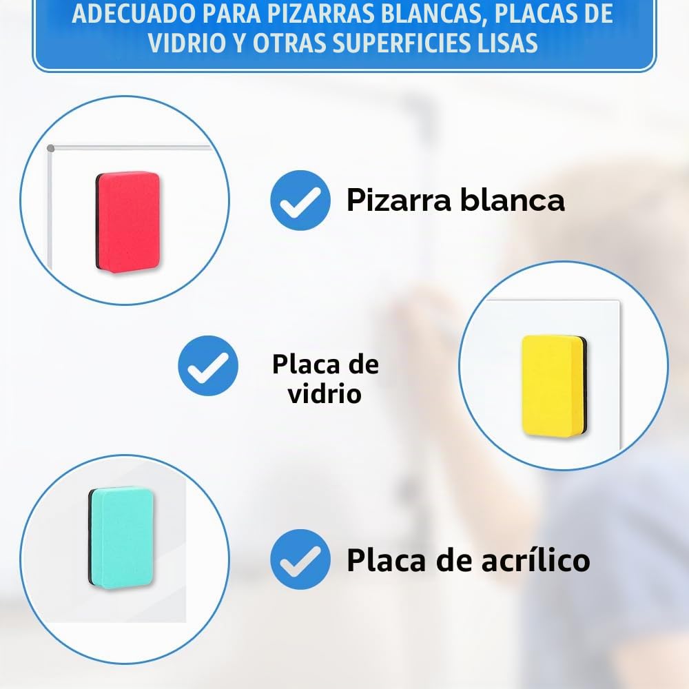 Borrador de Pizarra Magnética de Espuma EVA, 4 Piezas, Imán Fuerte, Limpia sin Residuos