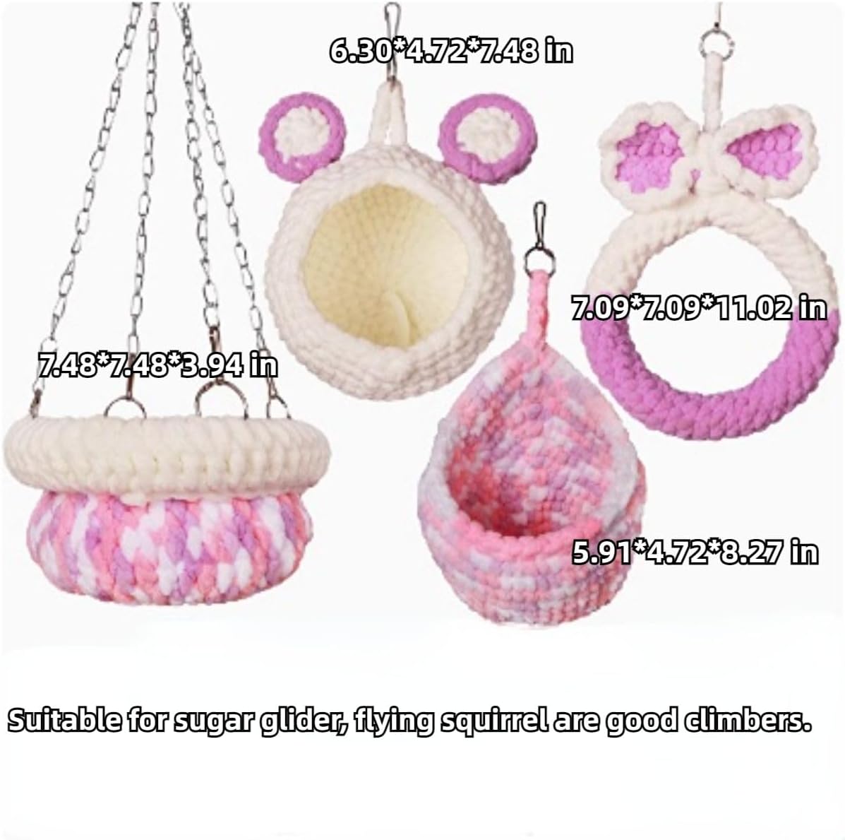 4Pcs Hamster Cage Hammock Small Animals Hanging Hammocks with Squirrel Cages Accessories Hang Tunnel Swing for Sugar Glider Toys Rat Swing Jungle Set Plush Hamsters Warm Beds (Blue)