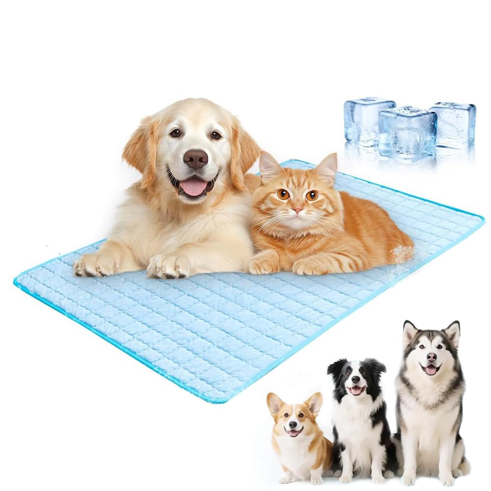 Dog Cooling Mat, 110x80cm Self Cooling Mat for Dog, 2025 Upgrade Washable Pet Cool Mats, Summer Cool Sleeping Pad, Foldable Pet Cool Blanket, Non-Slip Pads for Small Large Dogs Cats (90*60CM)