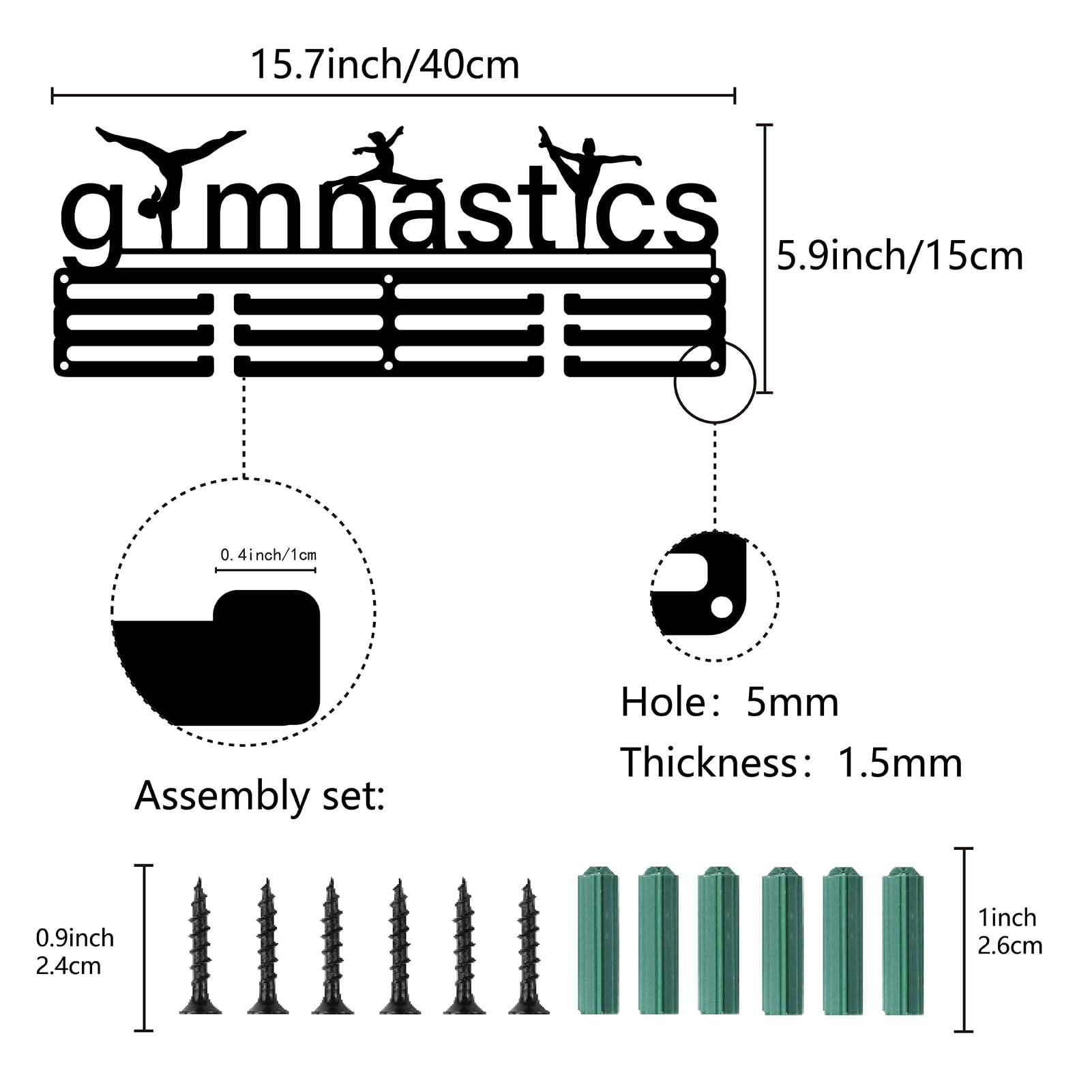 Porta Medaglie Ginnastica In Metallo - Con 14 Ganci Per Parete 29x11.2cm - Foto 4
