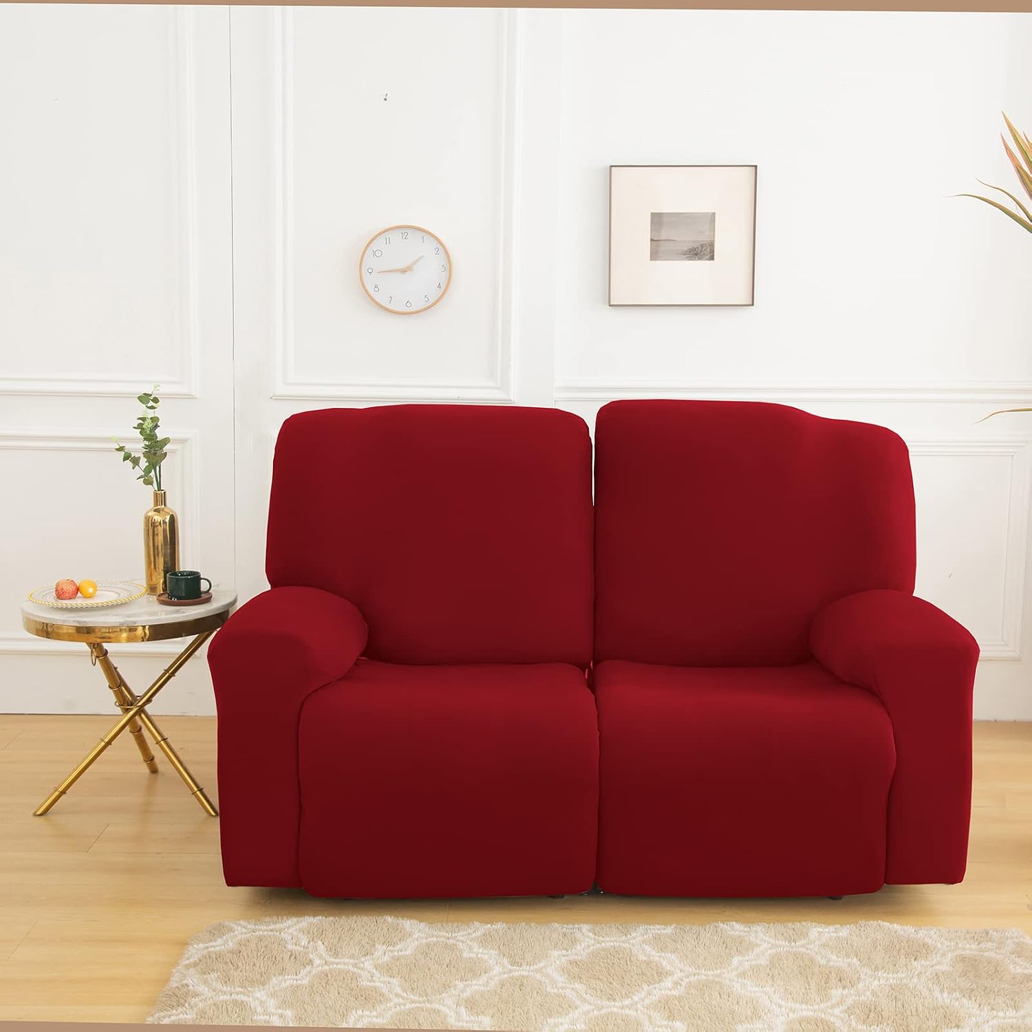 Qelus Stretch Recliner Chair Cover,6-Pieces Sofa Cover Slipcover Couch Covers,Armchair Cover Non-Slip Furniture Protector,Elastic Spandex Soft Recliner Chair Protector with Side Pocket(2 Seater Red) - Image 3