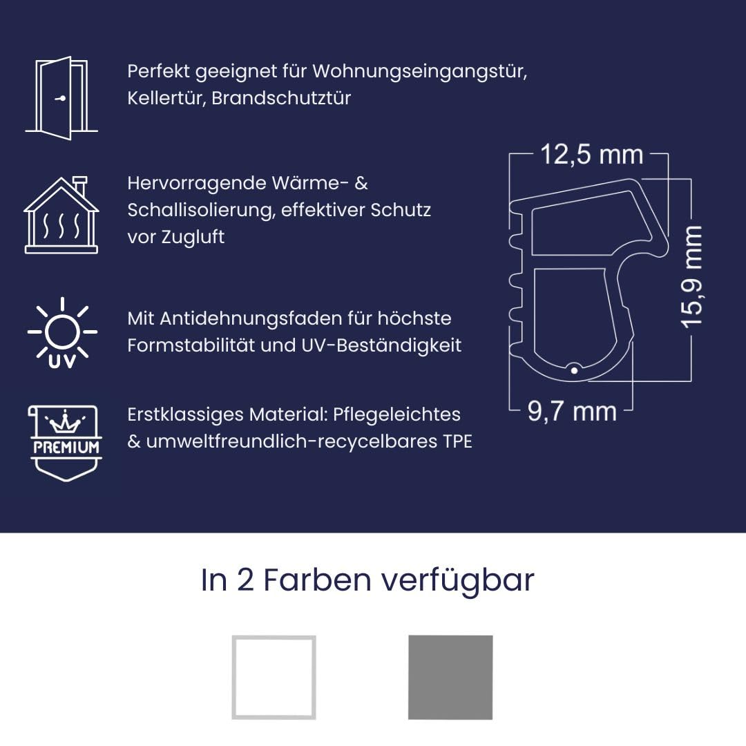 Stahlzargendichtung Weiß 25m - gegen Zugluft Lärm & Staub spart Heizkosten Dichtung Dichtungshöhe 16mm Dichtungsbreite 13mm Falz Türdichtung (Weiss 25m)