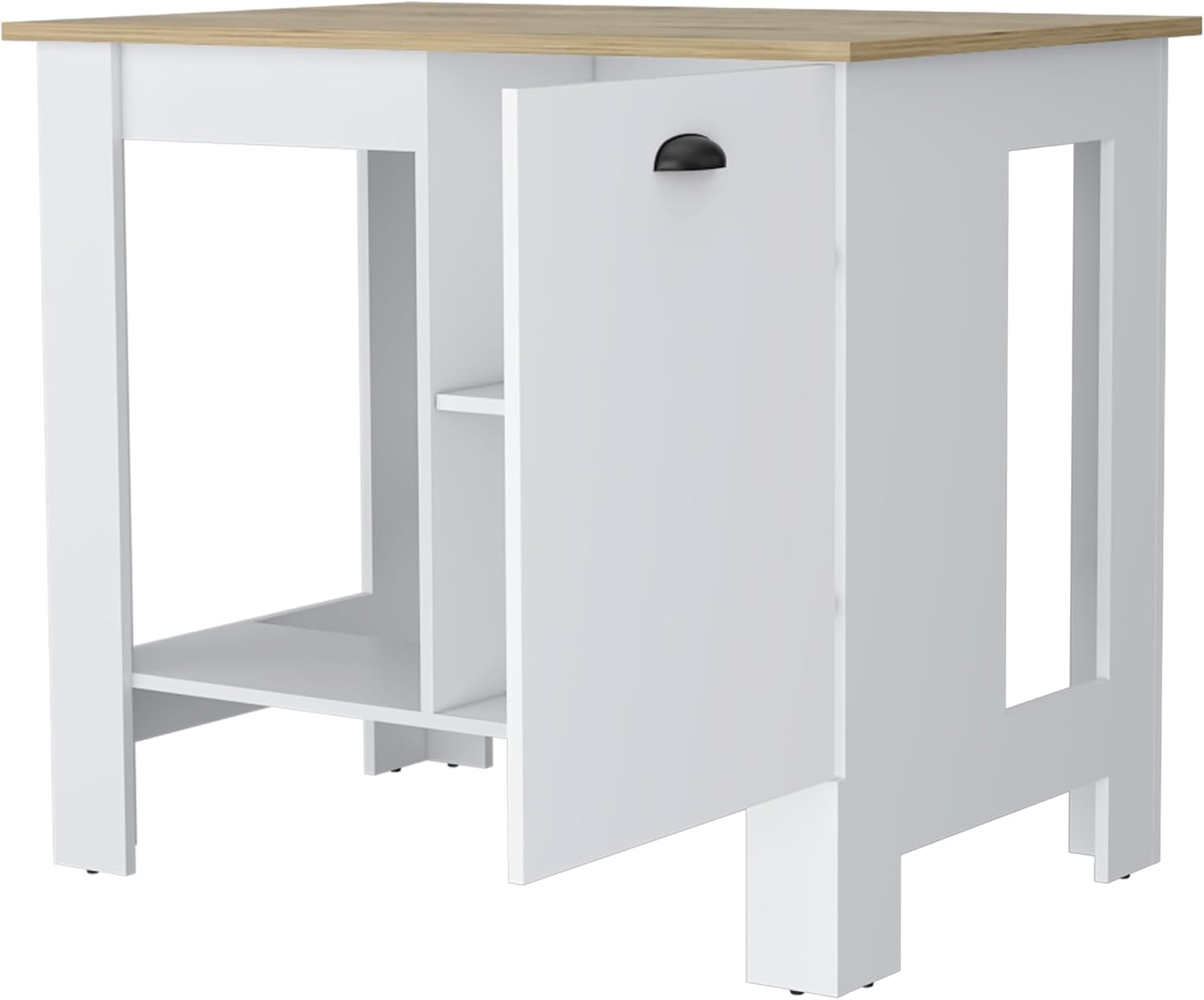 Kitchen Island with Engineered Wood, Single Door Cabinet with Two Interior Shelves, Lower Open Shelf for Kitchen Storage, White, 27.5" D x 40.5" W x 35.4" H