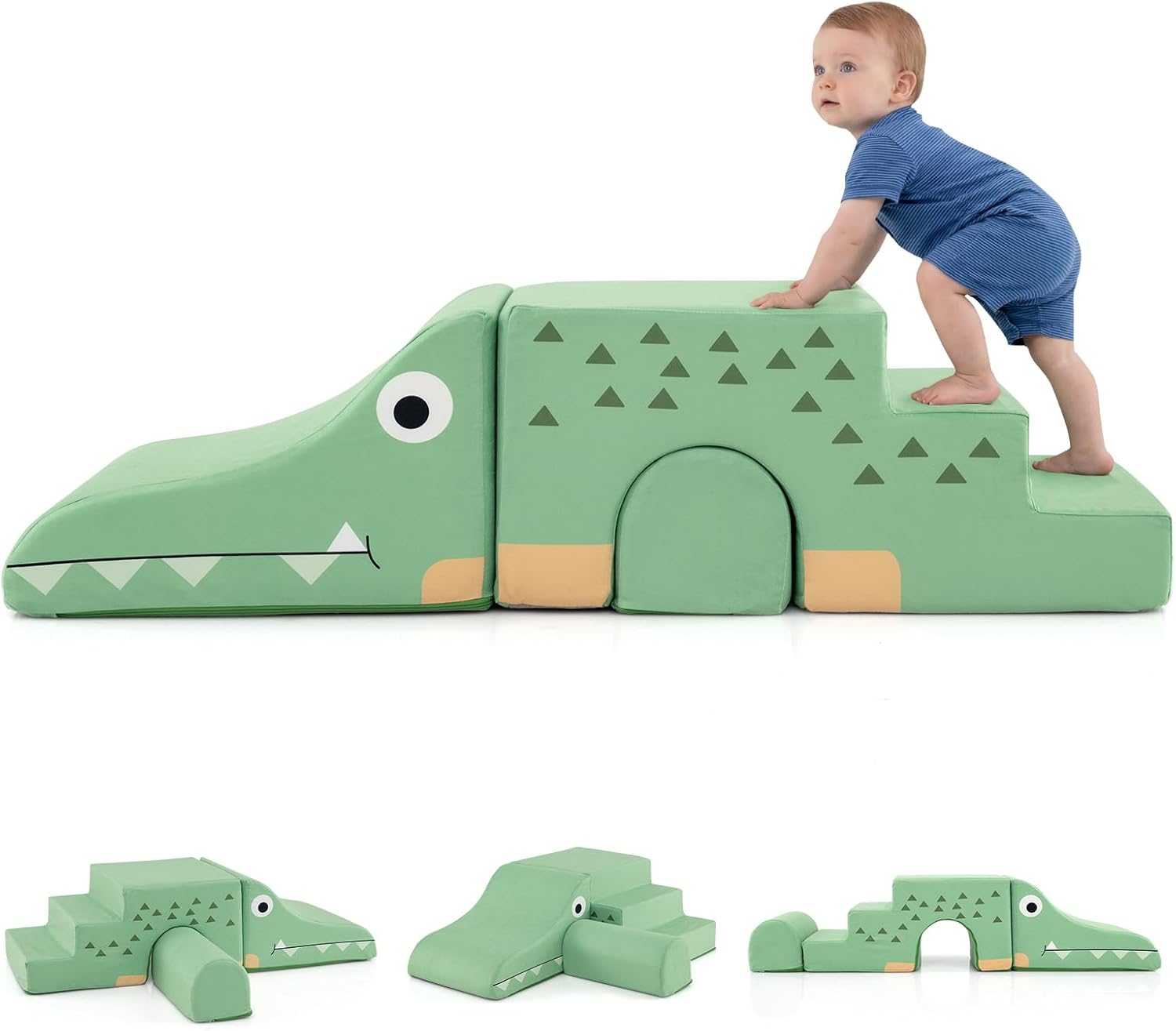 HONEY JOY Toddler Climbing Toys Indoor, 3-Piece Crocodile Foam Climbing Blocks, Modular Crawling & Sliding Activity Play Set, Baby Gym Equipment Playground, Soft Play Climbing for Toddlers (Green)