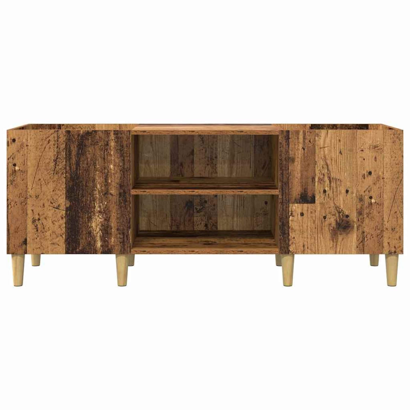 Armadietto per dischi in legno, 121 x 38 x 48 cm, effetto legno anticato, con ante a cerniera e spaziosa capacità per dischi in vinile