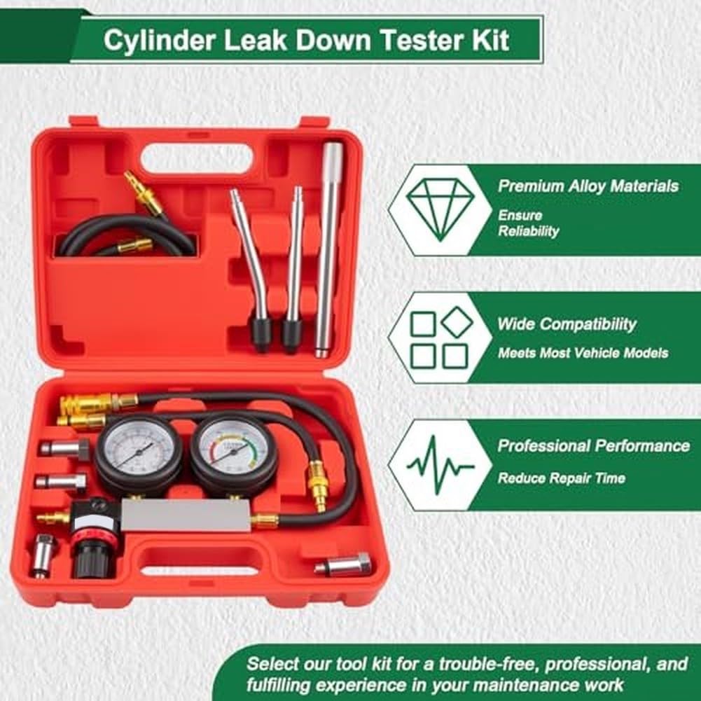 Kit de prueba de fugas de cilindro con manómetro doble 0-100 PSI, herramienta de diagnóstico de motor para coche y motocicleta