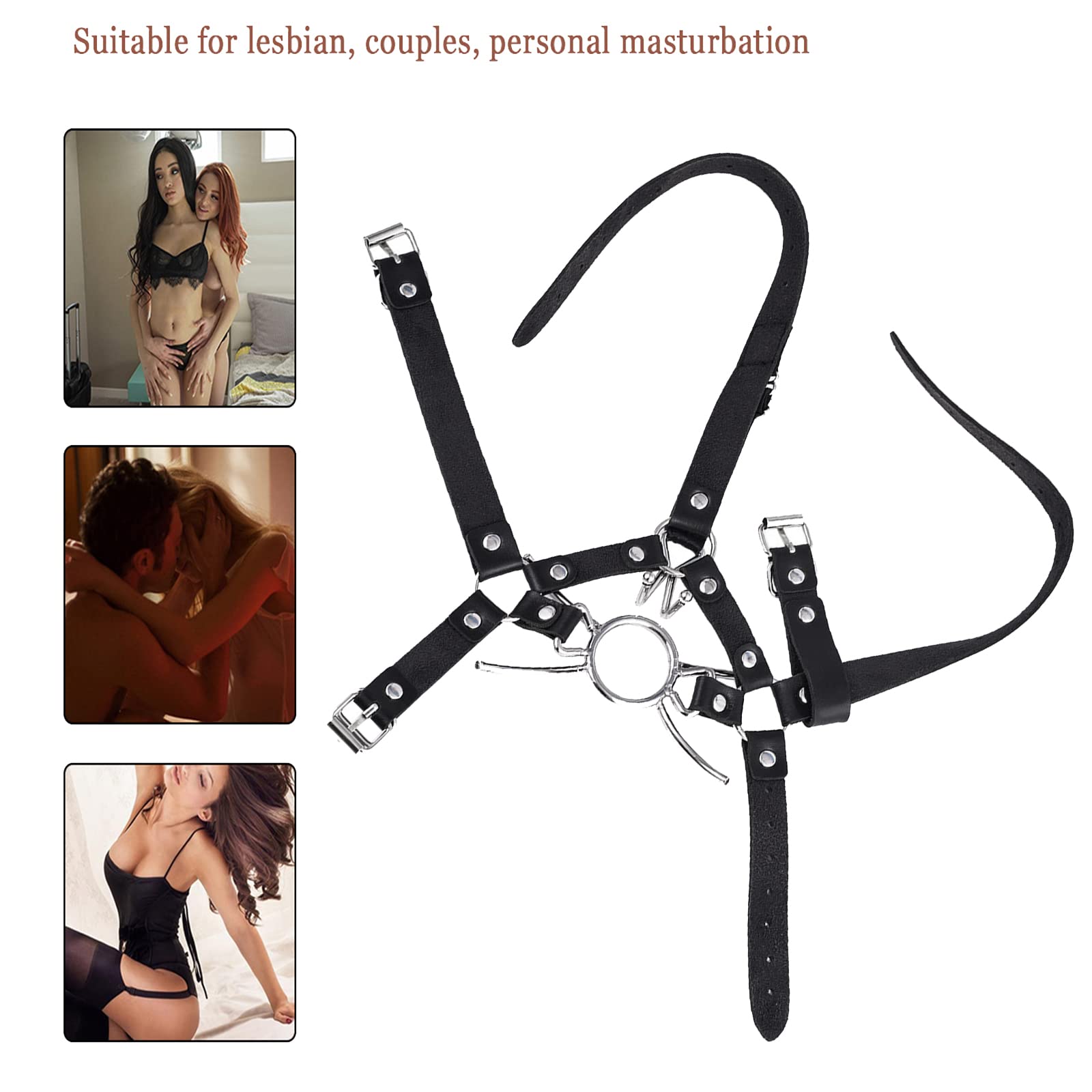 BDSM O Ring Steel Metal Mouth Gag Spider Gag with Ring Steel Spider Gag Mouth Gag Metal Nose Hook with Adjustable Horse Head Bondage Straps Sex Toy for Women and Men