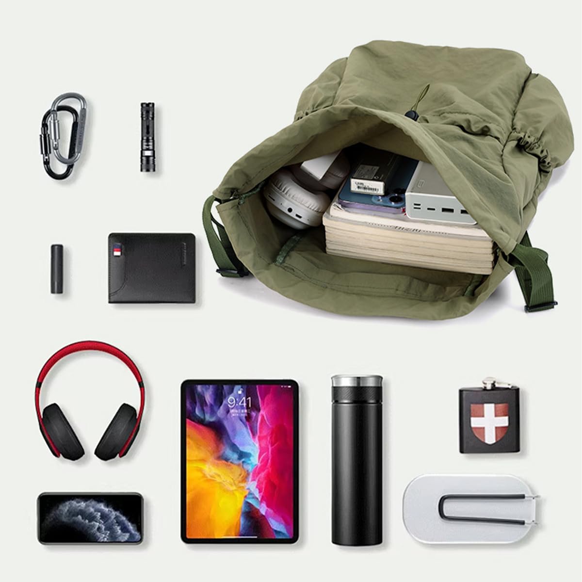 Mochila plegable con cordón de 20 L, saco ligero para viajes, compras y gimnasio (resistente al agua) — view 6