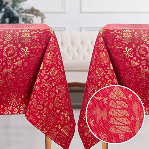 Viste tu hogar Pack 2 Mantel Navidad Hilo Dorado, 140x140 CM, Especial para Decoración Navideña, Diseño Navideño, Ideal para Navidad, Cenas Familiares, etc, Color Rojo, Fabricado en España