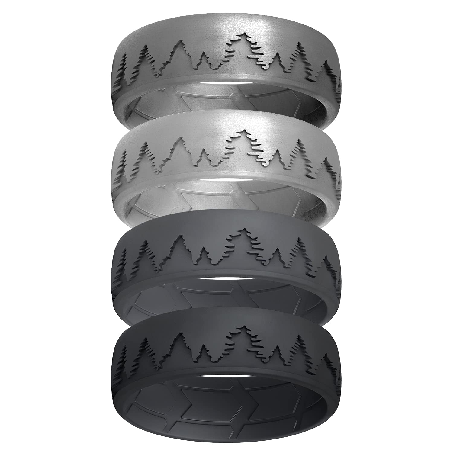 ROQ Silicone Wedding Rings – 4-Pack Breathable Comfort-Fit Bands For Men, 8mm Step Edge, Size 9